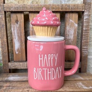 NEW Rae Dunn Happy Birthday Mug With Cupcake Topper Lid